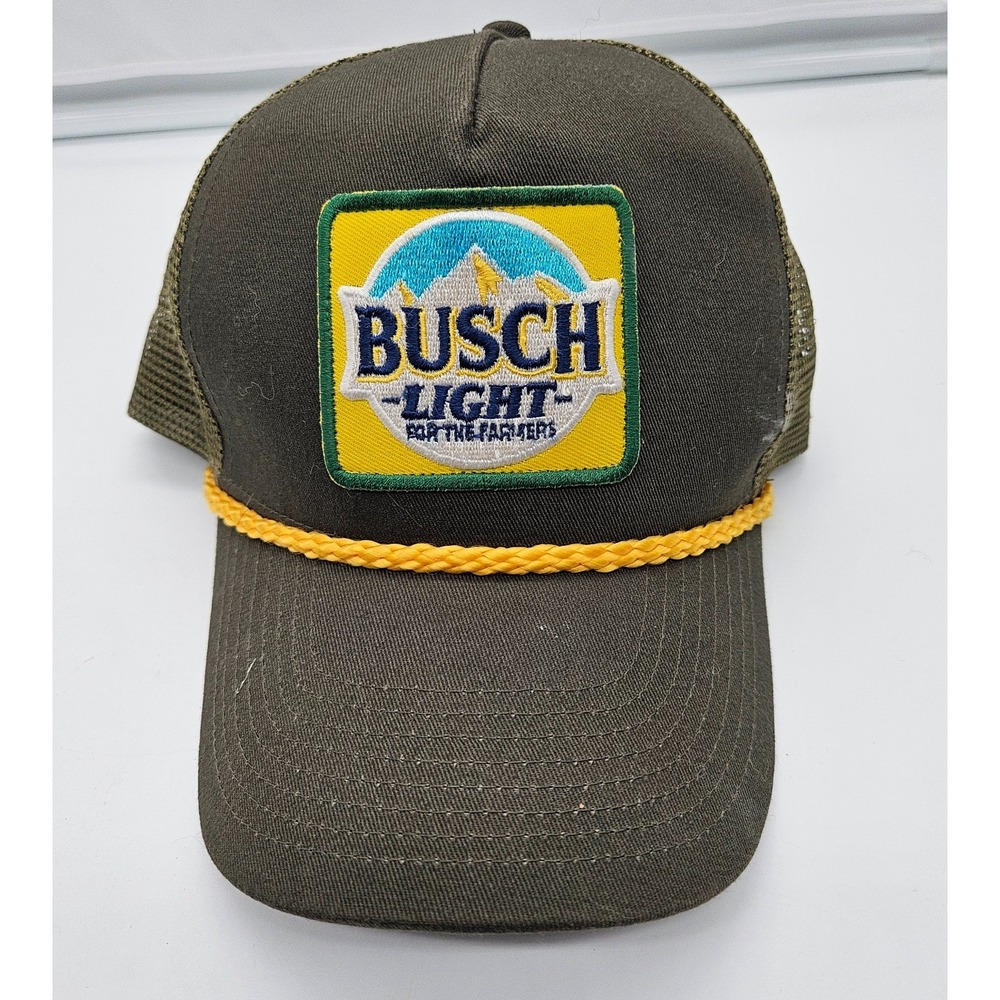Busch Light For The Farmers Trucker Hat Cobra Olive Green Mesh Snapback Cap‎